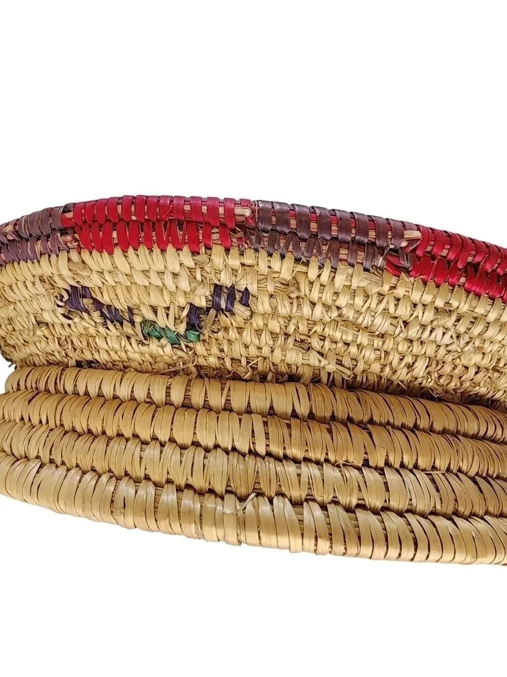 Vintage hand woven basket bowl with platform base southwest native